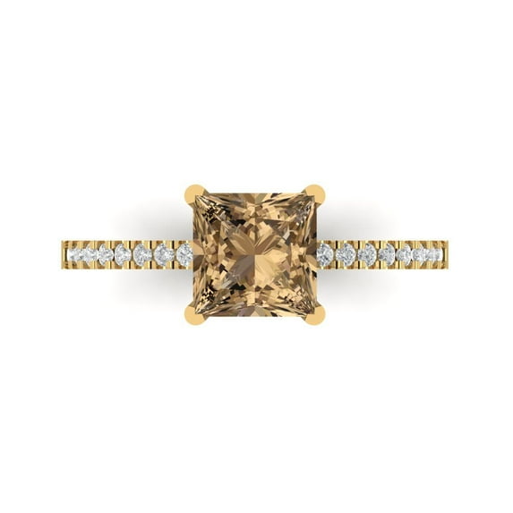 Solitaire with Accents Engagement Ring for Women - 1.62ct Simulated Champagne Diamond in 14K Yellow Gold Promise Ring