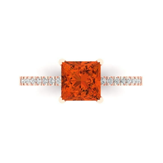 Solitaire with Accents Engagement Ring for Women - 1.62ct Simulated Red Diamond in 14K Rose Gold Promise Ring