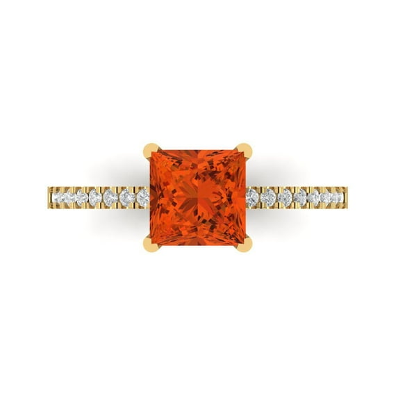 Solitaire with Accents Engagement Ring for Women - 1.62ct Simulated Red Diamond in 14K Yellow Gold Promise Ring