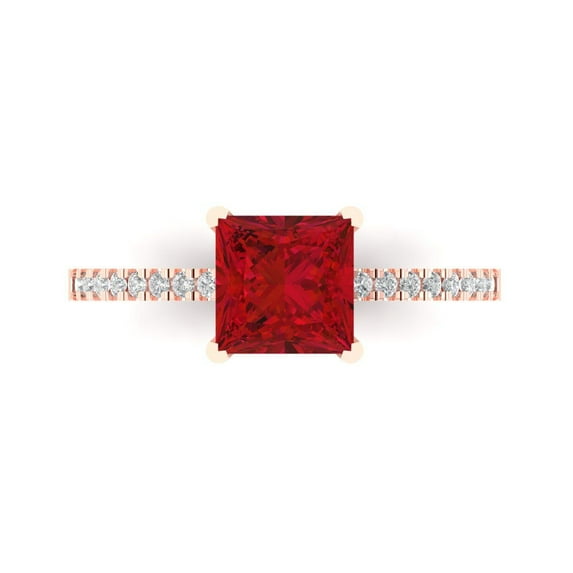Solitaire with Accents Engagement Ring for Women - 1.62ct Simulated Ruby in 14K Rose Gold Promise Ring