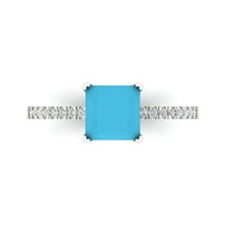 Solitaire with Accents Engagement Ring for Women - 1.62ct Simulated Turquoise in 18K White Gold Promise Ring