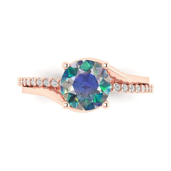 Solitaire with Accents Engagement Ring for Women - 1.71ct Blue Moissanite in 14K Rose Gold Promise Ring