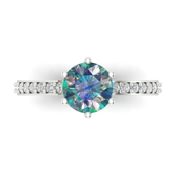 Solitaire with Accents Engagement Ring for Women - 1.71ct Blue Moissanite in 18K White Gold Promise Ring
