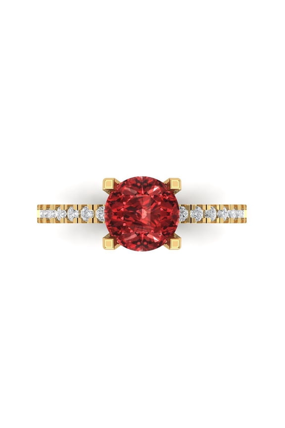 Solitaire with Accents Engagement Ring for Women - 1.71ct Natural Garnet in 14K Yellow Gold Promise Ring