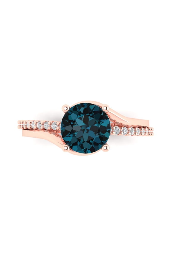 Solitaire with Accents Engagement Ring for Women - 1.71ct Natural London Blue Topaz in 14K Rose Gold Promise Ring
