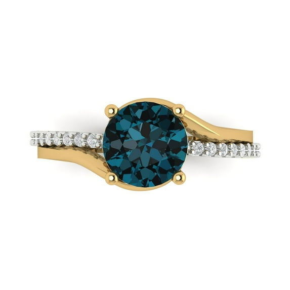 Solitaire with Accents Engagement Ring for Women - 1.71ct Natural London Blue Topaz in 14K White/Yellow Gold Promise Ring