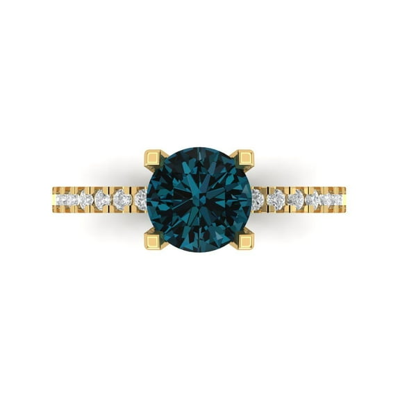 Solitaire with Accents Engagement Ring for Women - 1.71ct Natural London Blue Topaz in 14K Yellow Gold Promise Ring