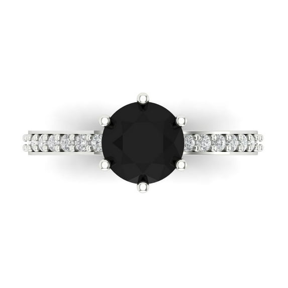 Solitaire with Accents Engagement Ring for Women - 1.71ct Natural Onyx in 18K White Gold Promise Ring