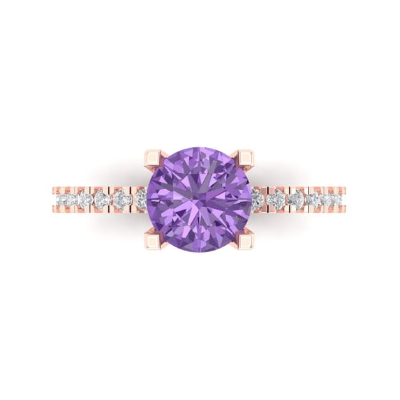 Solitaire with Accents Engagement Ring for Women - 1.71ct Simulated Alexandrite in 14K Rose Gold Promise Ring