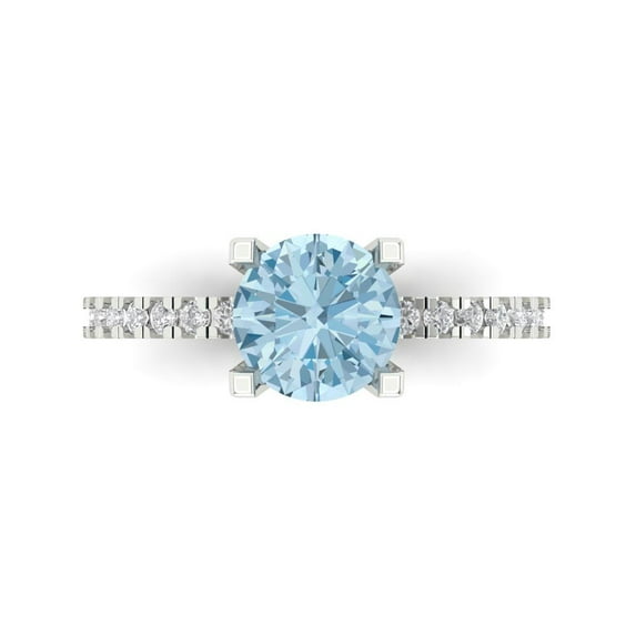 Solitaire with Accents Engagement Ring for Women - 1.71ct Simulated Blue Diamond in 14K White Gold Promise Ring