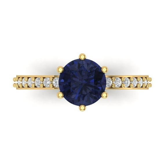 Solitaire with Accents Engagement Ring for Women - 1.71ct Simulated Blue Sapphire in 18K Yellow Gold Promise Ring