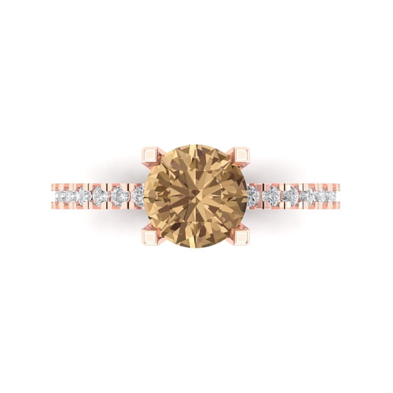 Solitaire with Accents Engagement Ring for Women - 1.71ct Simulated Champagne Diamond in 14K Rose Gold Promise Ring