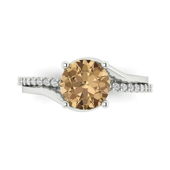 Solitaire with Accents Engagement Ring for Women - 1.71ct Simulated Champagne Diamond in 14K White Gold Promise Ring