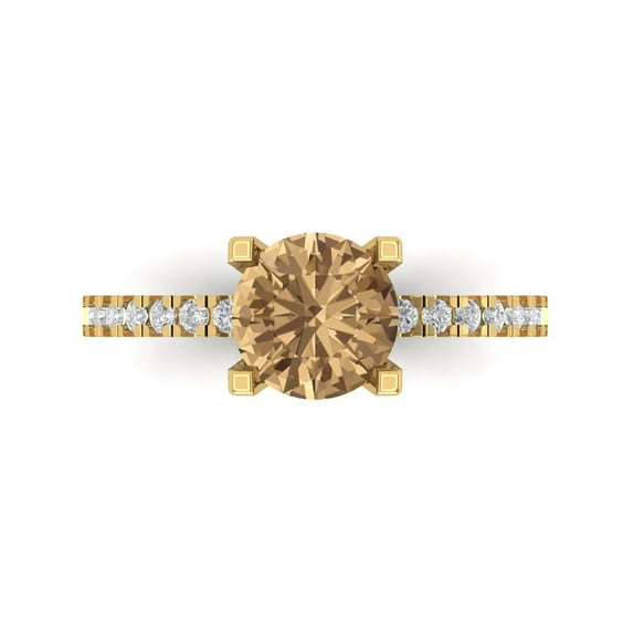 Solitaire with Accents Engagement Ring for Women - 1.71ct Simulated Champagne Diamond in 14K Yellow Gold Promise Ring