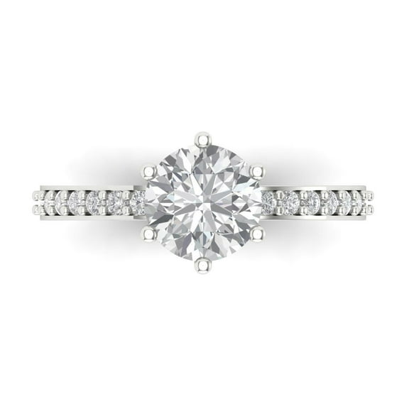 Solitaire with Accents Engagement Ring for Women - 1.71ct Simulated Diamond in 18K White Gold Promise Ring