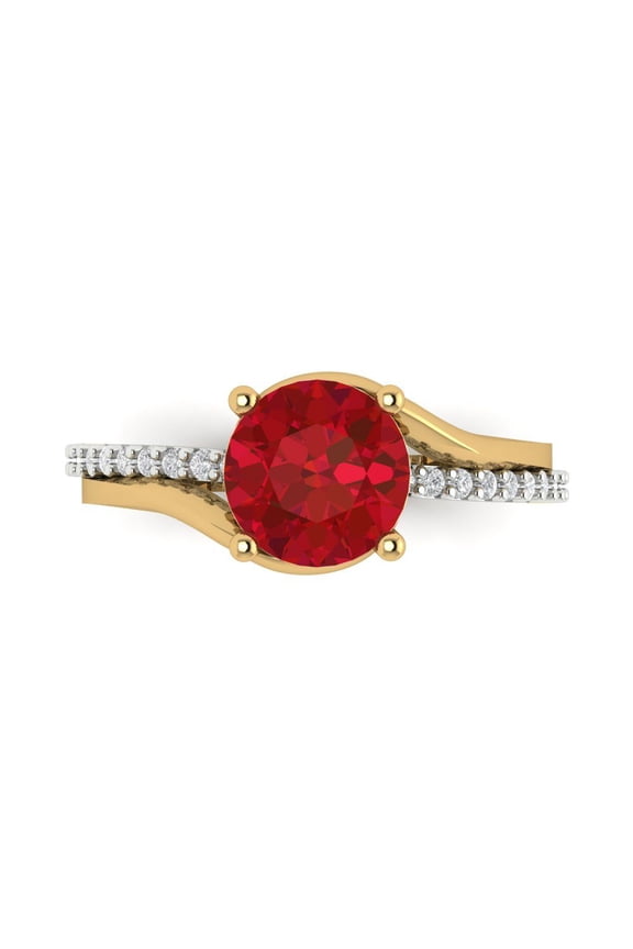 Solitaire with Accents Engagement Ring for Women - 1.71ct Simulated Pink Tourmaline in 14K White/Yellow Gold Promise Ring