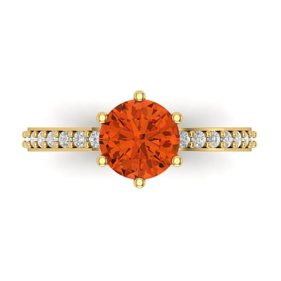 Solitaire with Accents Engagement Ring for Women - 1.71ct Simulated Red Diamond in 14K Yellow Gold Promise Ring