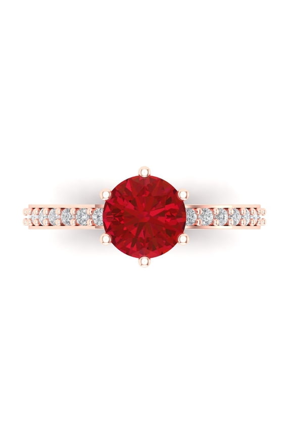 Solitaire with Accents Engagement Ring for Women - 1.71ct Simulated Ruby in 14K Rose Gold Promise Ring