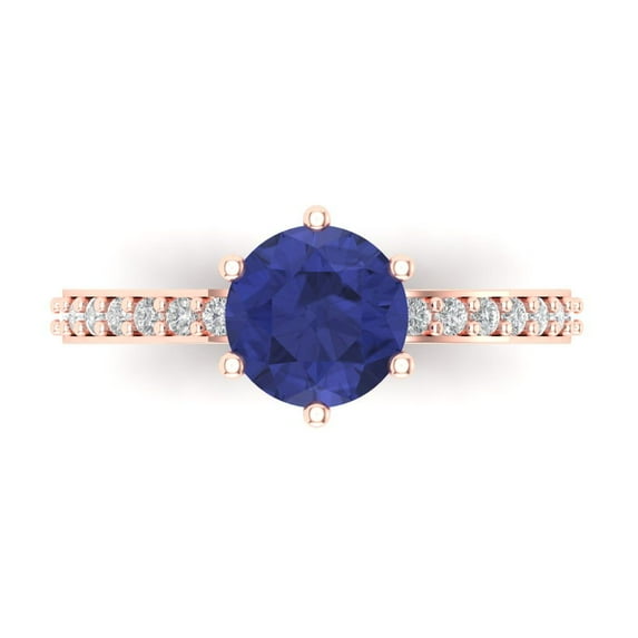 Solitaire with Accents Engagement Ring for Women - 1.71ct Simulated Tanzanite in 14K Rose Gold Promise Ring