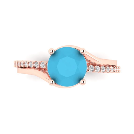 Solitaire with Accents Engagement Ring for Women - 1.71ct Simulated Turquoise in 14K Rose Gold Promise Ring