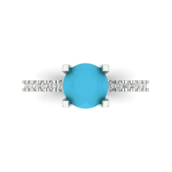 Solitaire with Accents Engagement Ring for Women - 1.71ct Simulated Turquoise in 14K White Gold Promise Ring