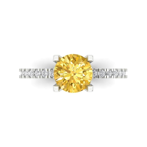 Solitaire with Accents Engagement Ring for Women - 1.71ct Simulated Yellow Diamond in 14K White Gold Promise Ring