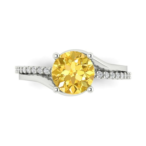 Solitaire with Accents Engagement Ring for Women - 1.71ct Simulated Yellow Diamond in 18K White Gold Promise Ring