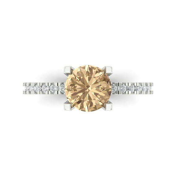 Solitaire with Accents Engagement Ring for Women - 1.71ct Yellow Moissanite in 14K White Gold Promise Ring