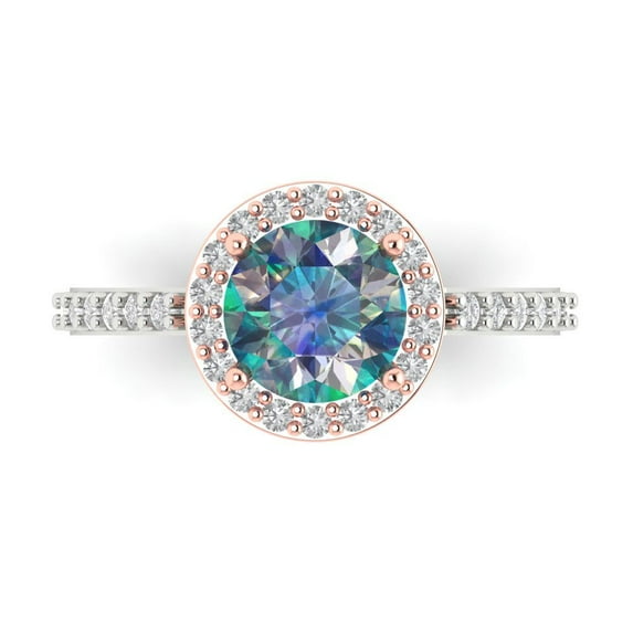 Solitaire with Accents Engagement Ring for Women - 1.86ct Blue Moissanite in 14K White/Rose Gold Promise Ring
