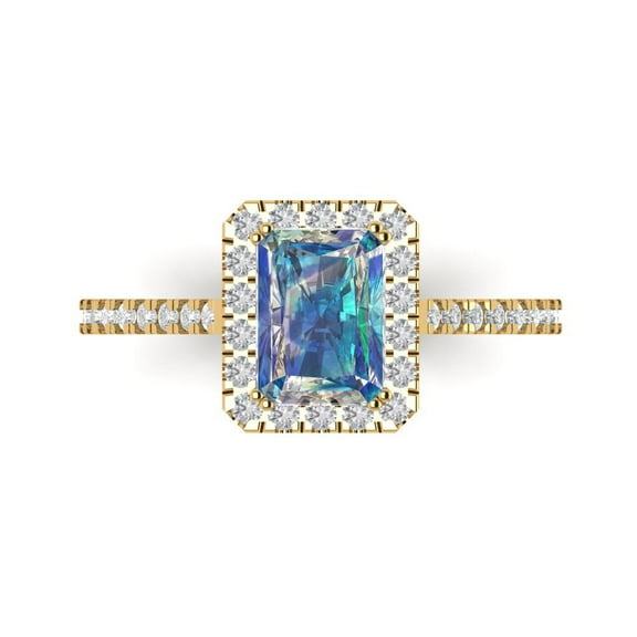 Solitaire with Accents Engagement Ring for Women - 1.86ct Blue Moissanite in 18K Yellow Gold Promise Ring