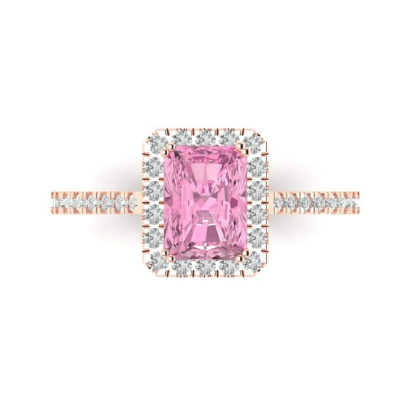 Solitaire with Accents Engagement Ring for Women - 1.86ct Simulated Pink Diamond in 14K Rose Gold Promise Ring