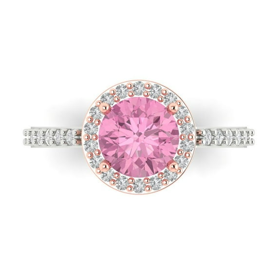 Solitaire with Accents Engagement Ring for Women - 1.86ct Simulated Pink Diamond in 14K White/Rose Gold Promise Ring