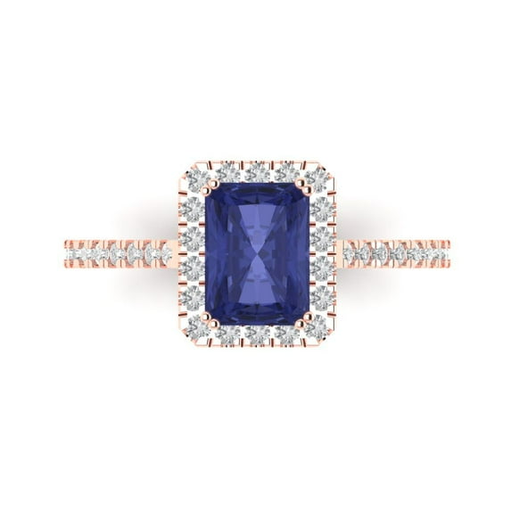Solitaire with Accents Engagement Ring for Women - 1.86ct Simulated Tanzanite in 14K Rose Gold Promise Ring