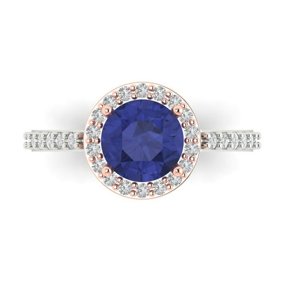 Solitaire with Accents Engagement Ring for Women - 1.86ct Simulated Tanzanite in 14K White/Rose Gold Promise Ring