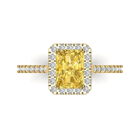 Solitaire with Accents Engagement Ring for Women - 1.86ct Simulated Yellow Diamond in 14K Yellow Gold Promise Ring