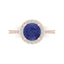 Solitaire with Accents Engagement Ring for Women - 1.8ct Simulated Tanzanite in 18K Rose Gold Promise Ring