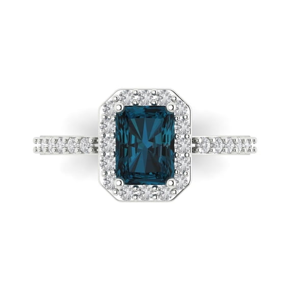 Solitaire with Accents Engagement Ring for Women - 1.92ct Natural London Blue Topaz in 14K White Gold Promise Ring