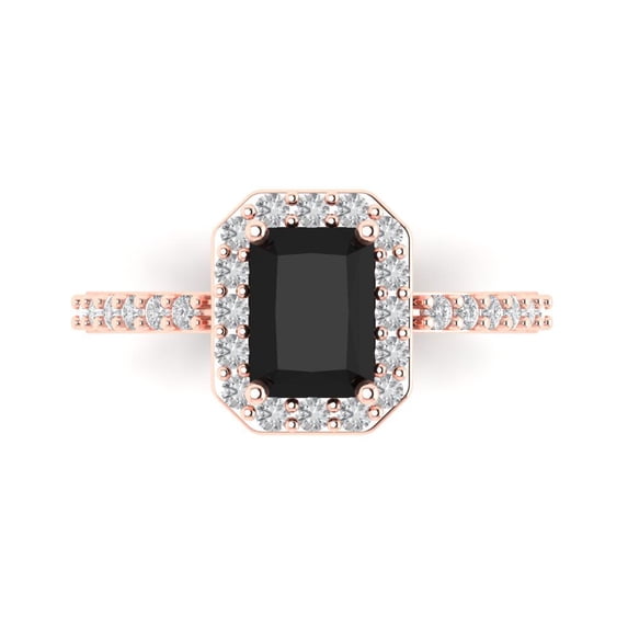 Solitaire with Accents Engagement Ring for Women - 1.92ct Natural Onyx in 14K Rose Gold Promise Ring