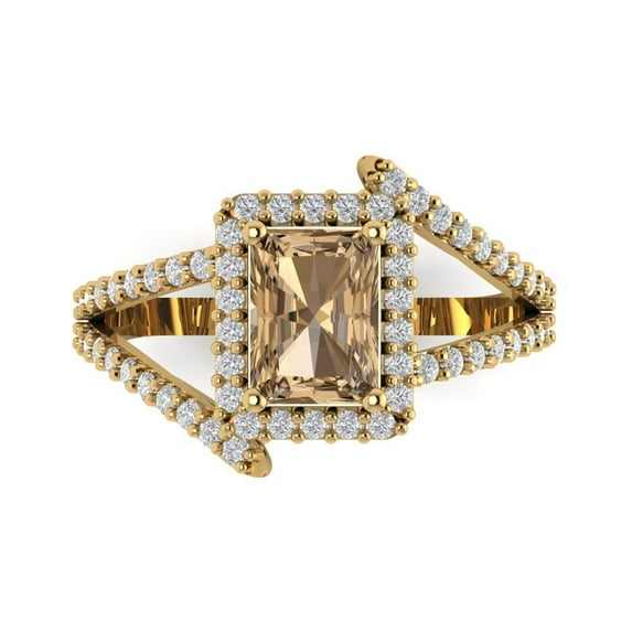 Solitaire with Accents Engagement Ring for Women - 1.935ct Simulated Champagne Diamond in 14K Yellow Gold Promise Ring