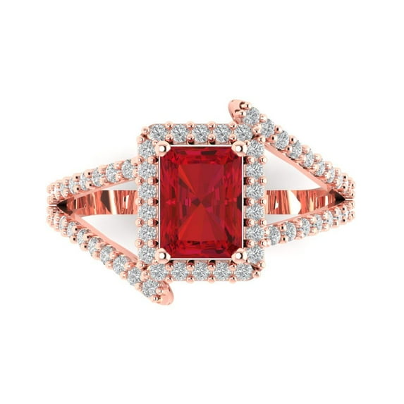 Solitaire with Accents Engagement Ring for Women - 1.935ct Simulated Ruby in 14K Rose Gold Promise Ring