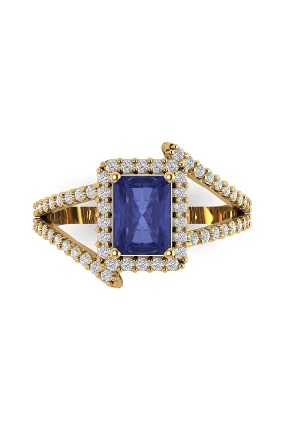 Solitaire with Accents Engagement Ring for Women - 1.935ct Simulated Tanzanite in 14K Yellow Gold Promise Ring