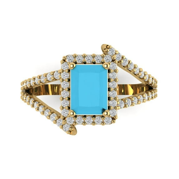 Solitaire with Accents Engagement Ring for Women - 1.935ct Simulated Turquoise in 14K Yellow Gold Promise Ring