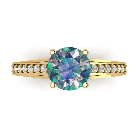Solitaire with Accents Engagement Ring for Women - 2.21ct Blue Moissanite in 18K Yellow Gold Promise Ring