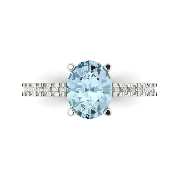 Solitaire with Accents Engagement Ring for Women - 2.21ct Natural Aquamarine in 18K White Gold Promise Ring