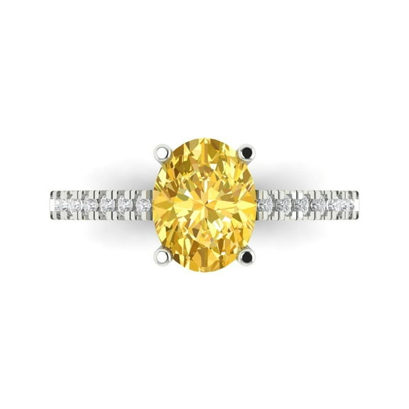 Solitaire with Accents Engagement Ring for Women - 2.21ct Natural Citrine in 18K White Gold Promise Ring