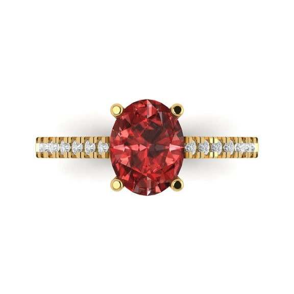 Solitaire with Accents Engagement Ring for Women - 2.21ct Natural Garnet in 14K Yellow Gold Promise Ring