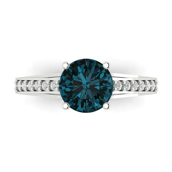 Solitaire with Accents Engagement Ring for Women - 2.21ct Natural London Blue Topaz in 14K White Gold Promise Ring