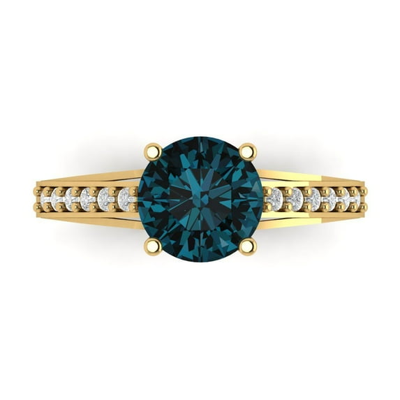 Solitaire with Accents Engagement Ring for Women - 2.21ct Natural London Blue Topaz in 14K Yellow Gold Promise Ring