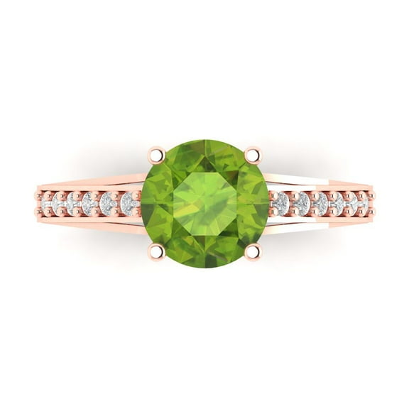 Solitaire with Accents Engagement Ring for Women - 2.21ct Natural Peridot in 14K Rose Gold Promise Ring