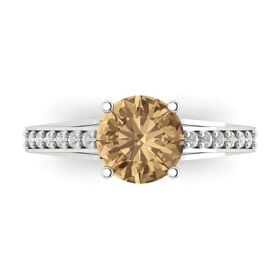 Solitaire with Accents Engagement Ring for Women - 2.21ct Simulated Champagne Diamond in 18K White Gold Promise Ring